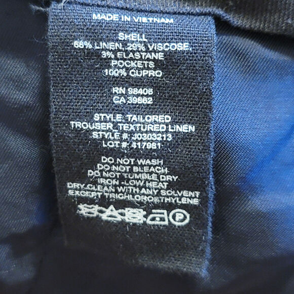 Theory Linen Blend Trouser Pant Straight Leg High Rise Olive Green Workwear 8 - Picture 15 of 16